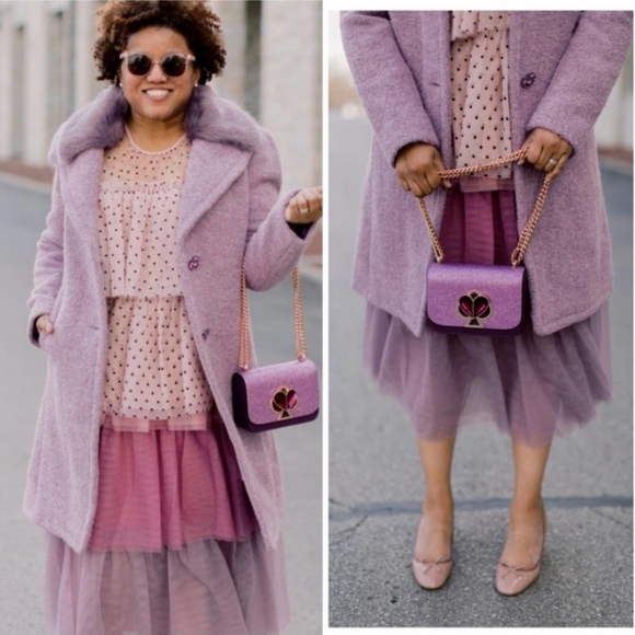 NWT Kate Spade Fur collar coat purple - Picture 2 of 12